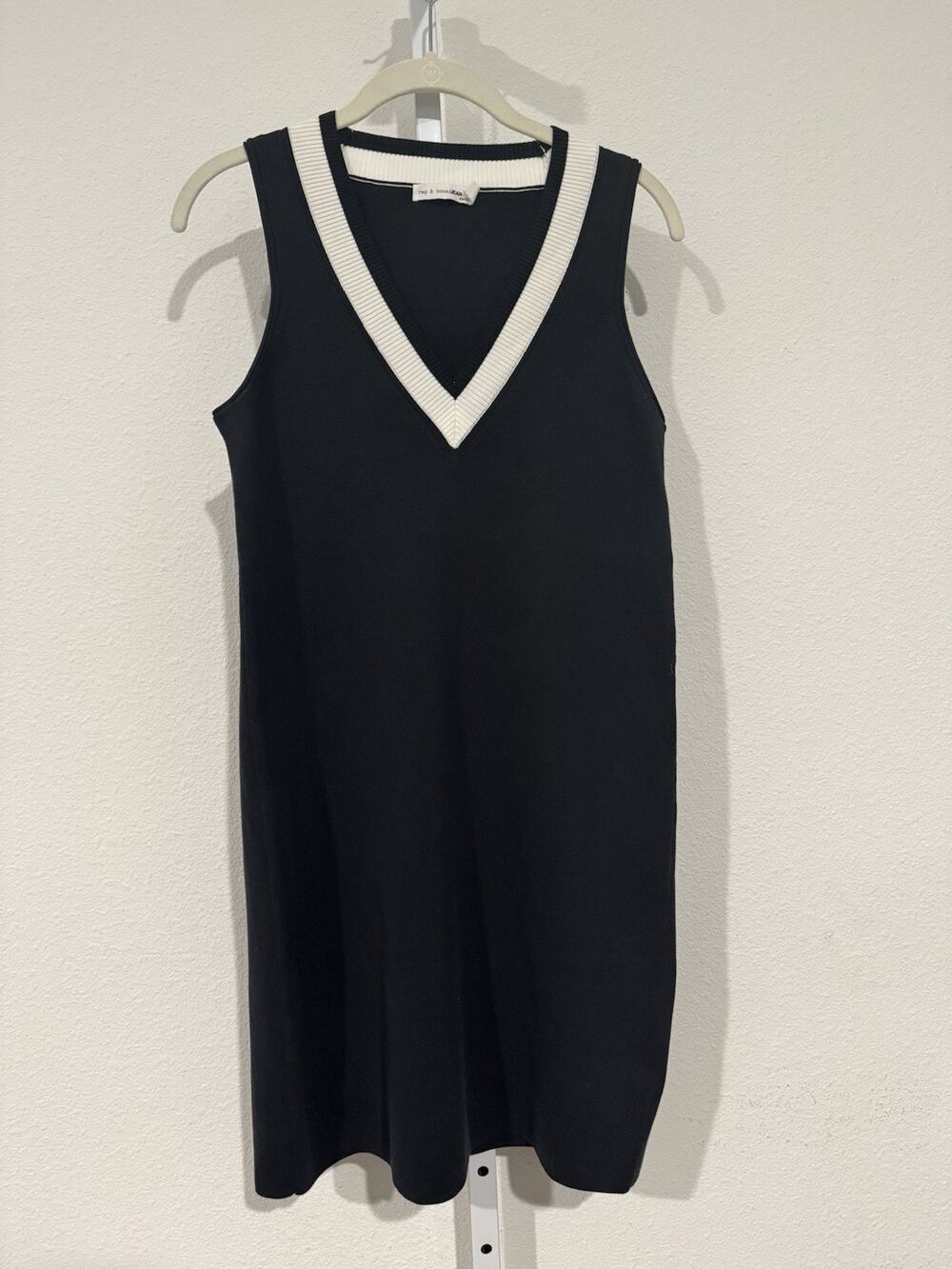 Rag & Bone Jean Ainsley Dress Women's Black White Sleeveless V-Neck Knit XS EUC
